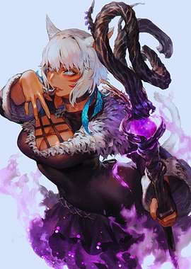 Mysterious Cat-like Sorceress with Staff