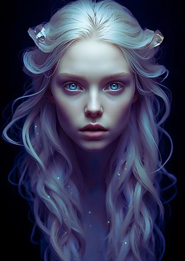 Ethereal Woman with Blue Eyes and White Hair