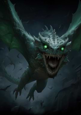 Fierce Green Dragon in Flight