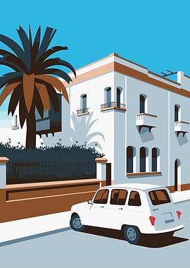 Retro Car and White Building