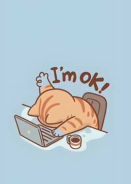 Tired Cat Working on Laptop