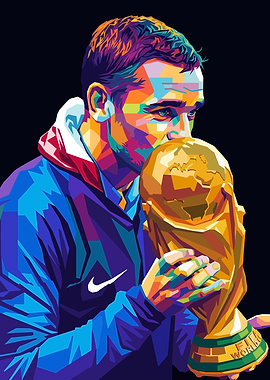 Footballer kissing World Cup trophy