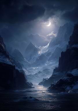 Moonlit Mountain Valley River