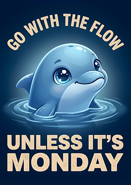 Cute Dolphin 'Go With The Flow Unless It's Monday'