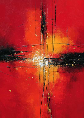 Vibrant Abstract Red and Gold Painting