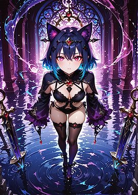 Anime Cat Girl in Gothic Cathedral