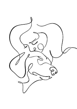 One Line Drawing of Dog and Person