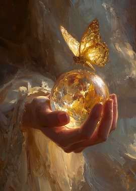 Golden Butterfly on Crystal Ball