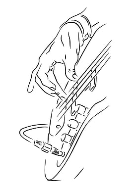 Close-up of hands playing a bass guitar