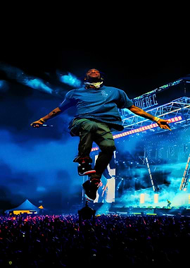 Rapper Jumps on Stage at Music Festival travis scott