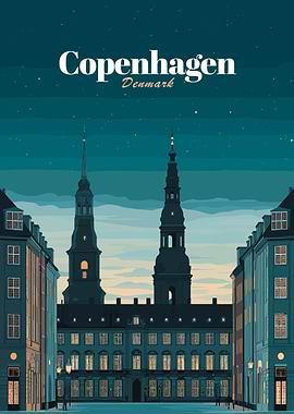 Copenhagen Denmark Cityscape at Night