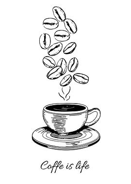 Coffee beans falling into a cup