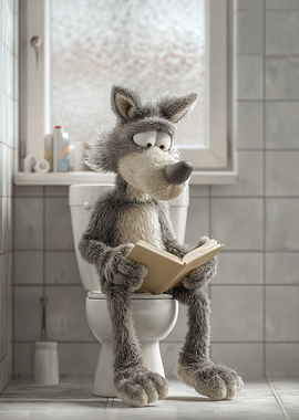 Wolf Reading on Toilet