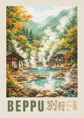 Beppu Hot Springs in Autumn