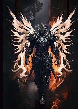 Dark Angel Warrior with Fiery Wings