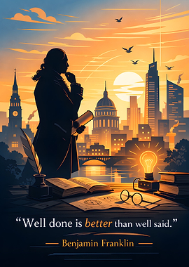 Benjamin Franklin Quote with Cityscape