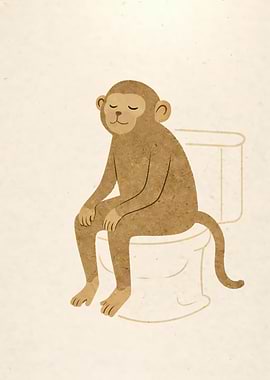 Monkey Sitting on Toilet