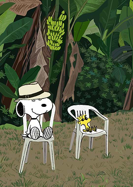 Snoopy and Woodstock in a Jungle Setting