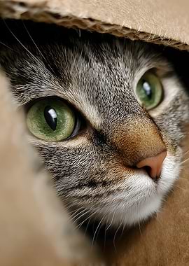 Close-up of a cat peeking from a box