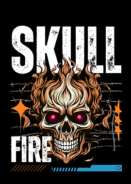 Skull on Fire with Barbed Wire