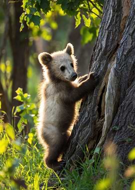 Bear cub climbing a tree