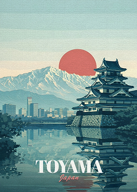 Toyama Japan Castle and Mountains