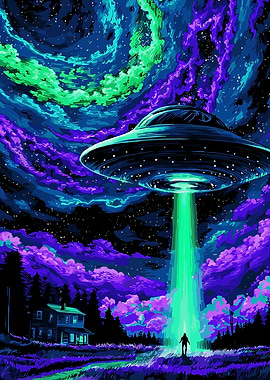 UFO Abducting Person with Beam