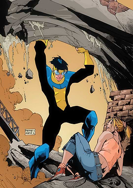 Invincible holding up rubble