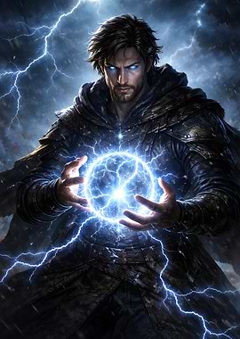 Wizard casting lightning spell