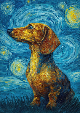 Dachshund in Starry Night Style