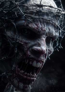 Gothic Barbwire Horror Creature Portrait