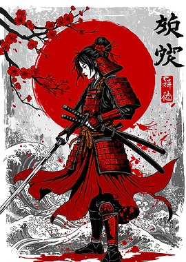 Samurai Woman with Cherry Blossoms