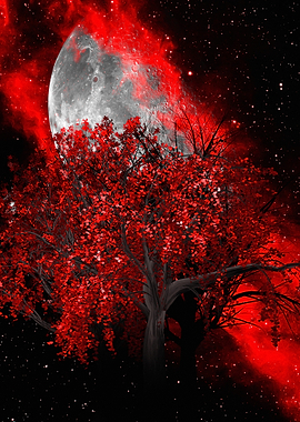 Red Moon Tree in Space