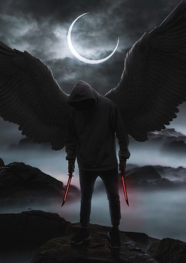 Dark Angel with Glowing Swords