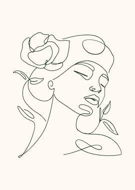 Minimalist Line Art of Woman with Flower