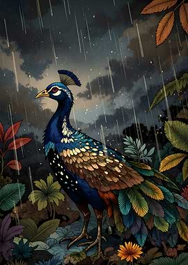 Peacock in the Rain