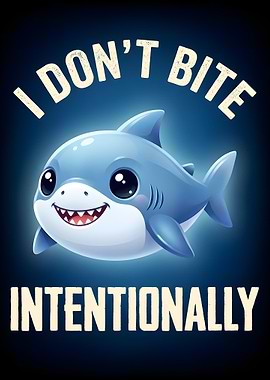 Cute Shark Saying I Don't Bite Intentionally
