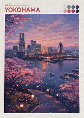 Yokohama Cityscape at Cherry Blossom Season