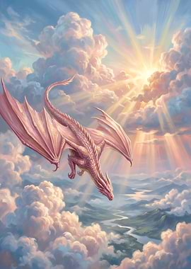 Pink Dragon Flying Through Clouds