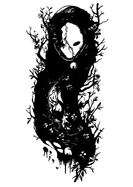 Mysterious Masked Figure with Floral Elements