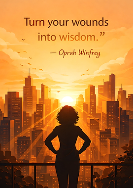 Woman overlooking city at sunrise