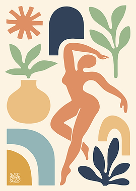 Abstract Dancer with Botanical Elements