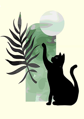 Black Cat Reaching for Leaf