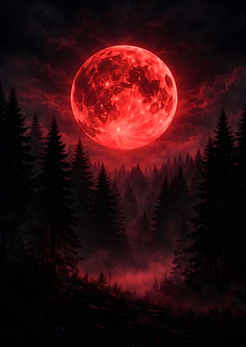 Blood Moon Over Dark Forest