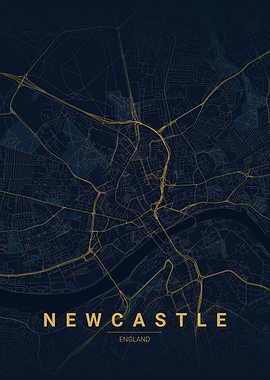 Newcastle England Map Art
