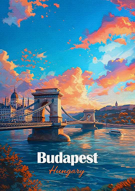 Budapest Hungary Chain Bridge Sunset
