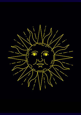 Yellow Sun Face on Black Background