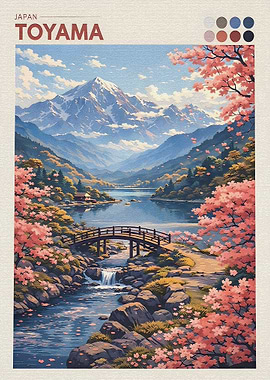 Japanese Landscape with Cherry Blossoms