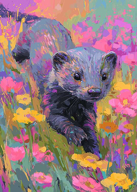 Ferret in a Field of Flowers