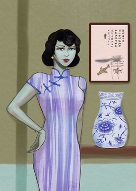 Chinese woman in Traditional Dress with Vase